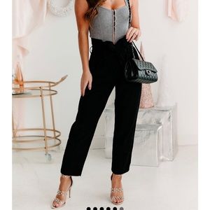 Tied Together Paperbag Waist Faux Suede Pants